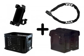 COMBIDEAL -  Fietskrat + Telefoonhouder + Fietstassen + AXA Kettingslot