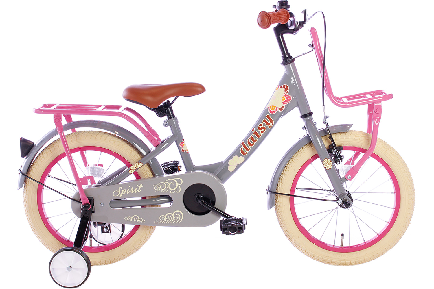 vonk beddengoed Interpersoonlijk Spirit Daisy Grijs-Roze 16 Inch - Meisjesfiets | City-Bikes.nl