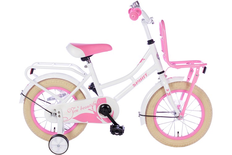 Spirit Meisjesfiets Wit-Roze 14 inch