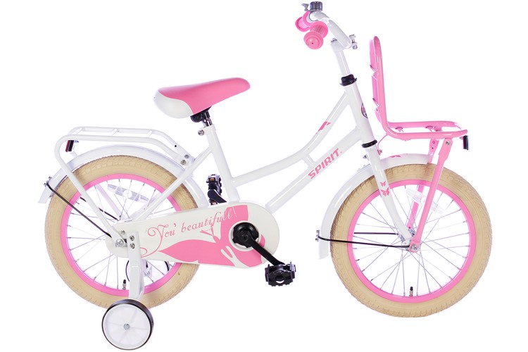 Spirit Meisjesfiets Wit-Roze 16 inch